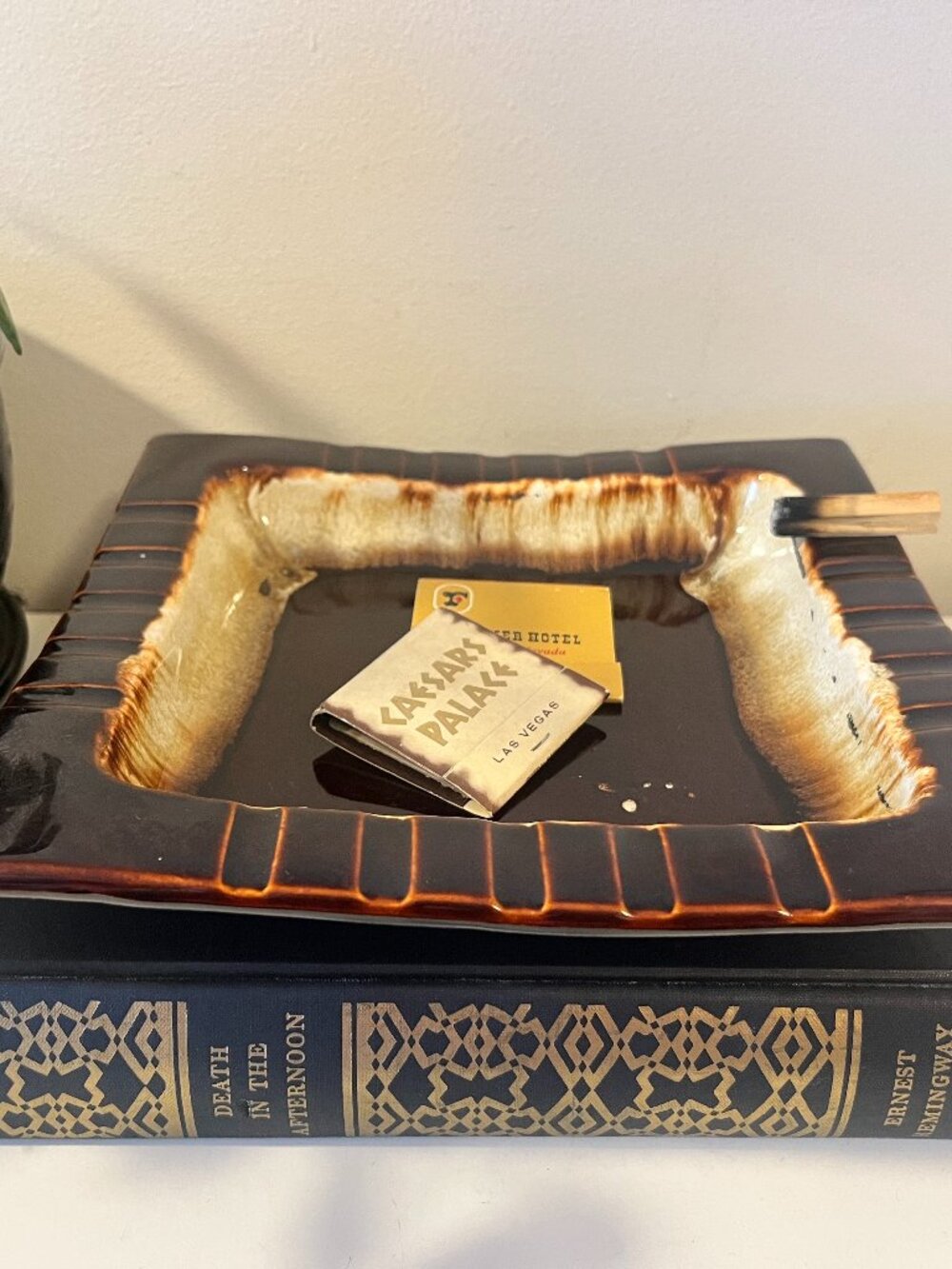 MCM Brown Drip Glaze Ceramic Ashtray Square Pfaltzgraff USA A.T.3.